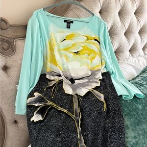 Floral Print Blouse in Aqua and Yellow
